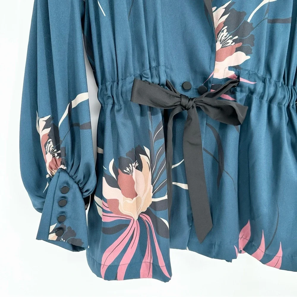 Zara Floral Matching Set Blazer Kimono Jacket Palazzo Wide Leg Pants